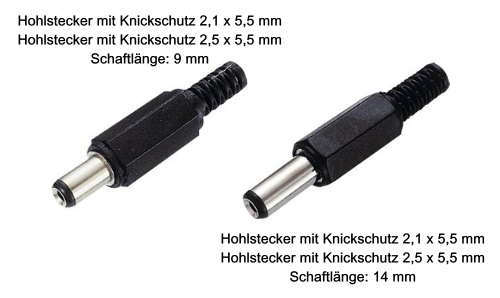 DC Stecker löt Hohlstecker Ø 2,5mm / 5,5mm 12V Lötstecker mit  Kabel-Knickschutz